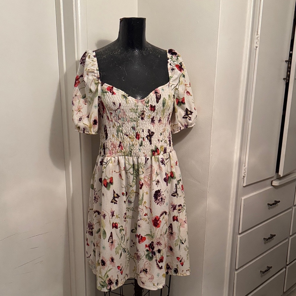 H&M Floral Midi Dress - Cream with Multicolor Print